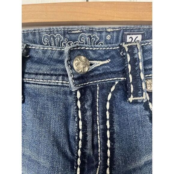 Miss Me Boyfriend Distressed Womens Dark Wash Jeans JPB5014‎ Size 26 - Picture 4 of 12